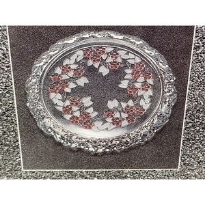 Vintage HOME BEAUTIFUL Germany Festival CAKE Plate 13" Holly Berries Crystal New